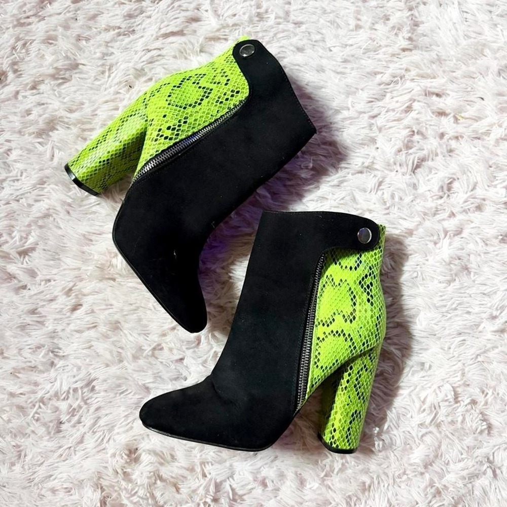 Neon‎ Snakeskin Python Colorblock Edgy Rave Y2K Streetwear Booties Womens 8.5
